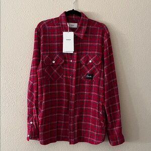 Ovadia & Sons, Red Plaid Men's Flannel Shirt Jacket, Small, R19502, Retail $260